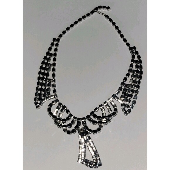 Vintage Silver Tone Light Sky Blue Sparkling AB Crystals Princess 15" Necklace - Picture 7 of 11